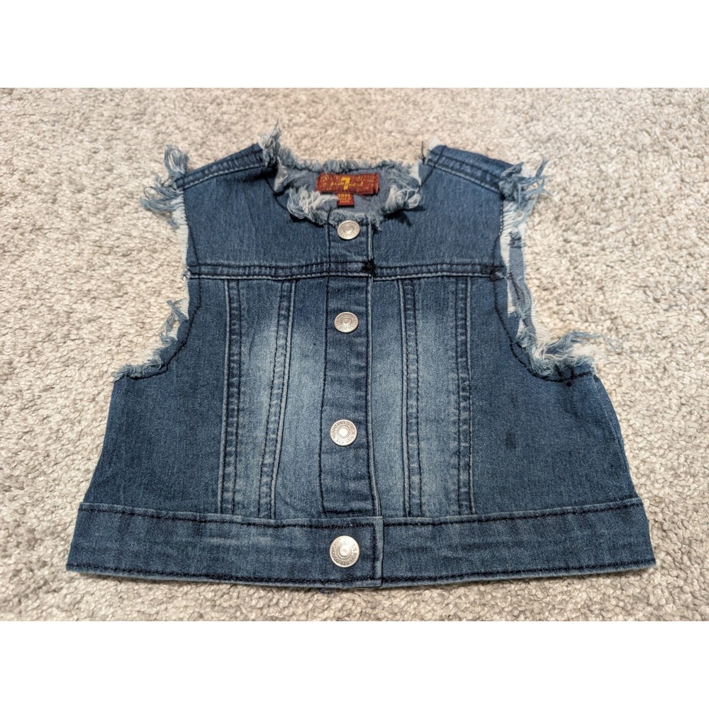 7 For All Mankind Denim Vest Kids 18M Blue Distressed Raw Edge Frayed Sleeveless